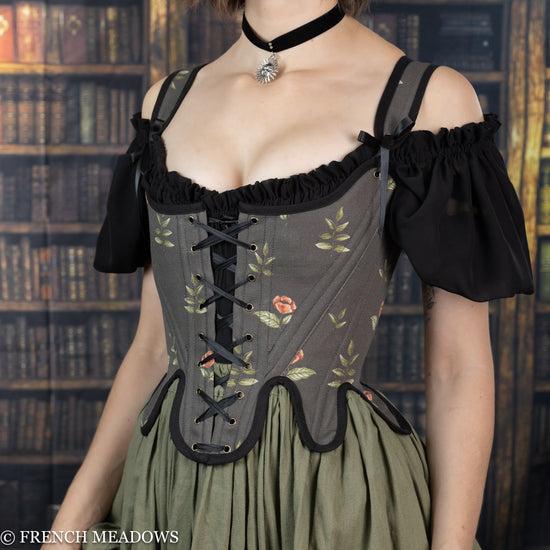 Black Rosey Floral 18th Century Stays