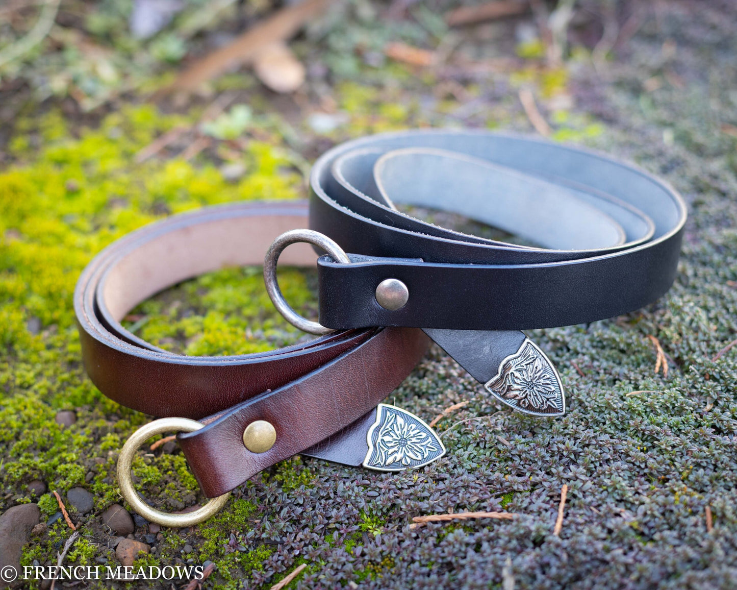 leather renaissance viking belt in black or brown leather