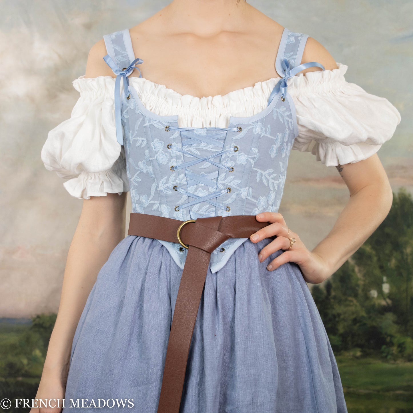 READY TO SHIP Light Blue Embroidered Floral Renaissance Bodice