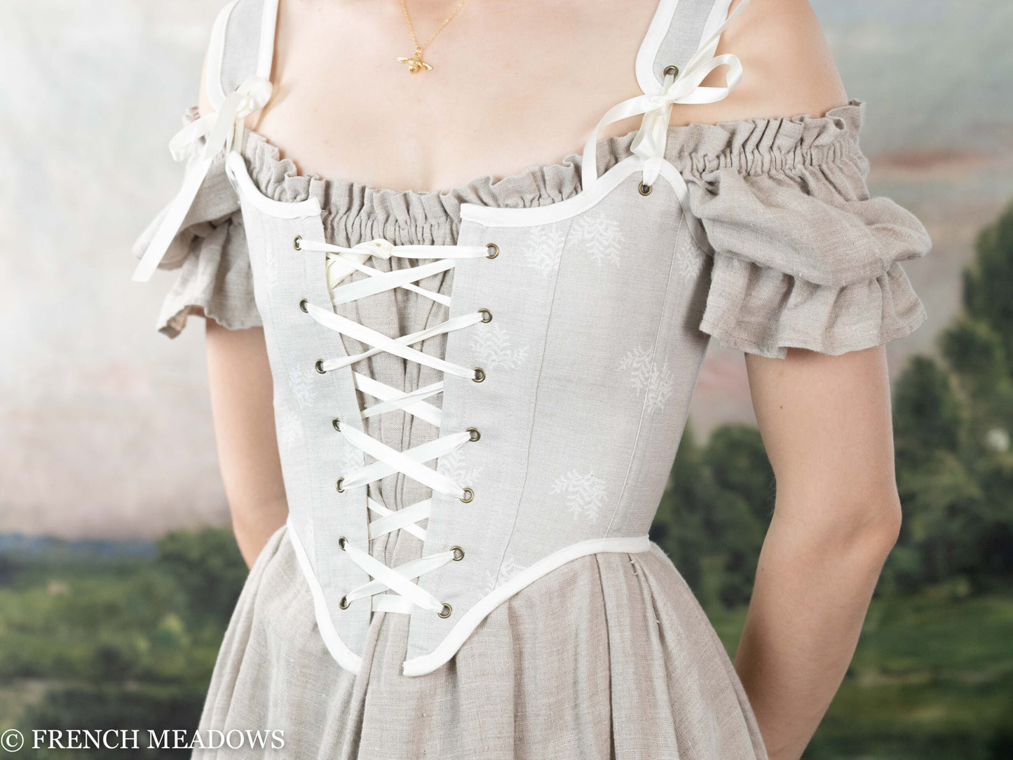 Load image into Gallery viewer, Natural Linen with Ferns Renaissance Bodice
