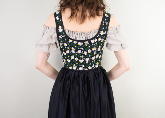 Load image into Gallery viewer, Black Embroidered Daisies Renaissance Bodice
