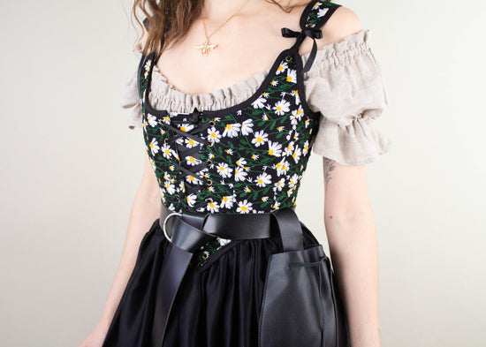 READY TO SHIP Black Embroidered Daisies Renaissance Bodice