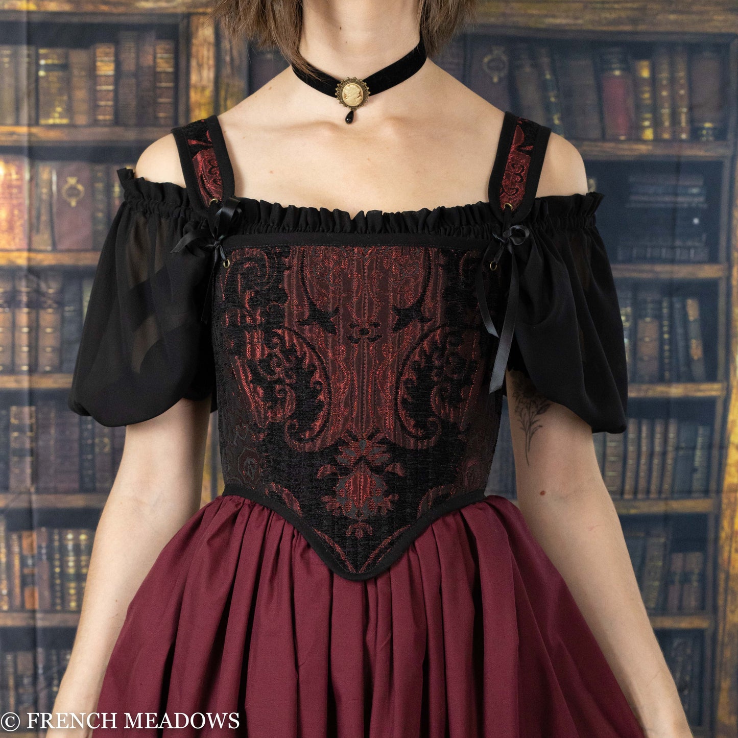 Black and Red Brocade Tudor Stays