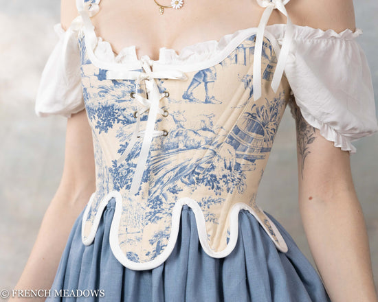 Ivory and Blue Toile 18th Century Stays
