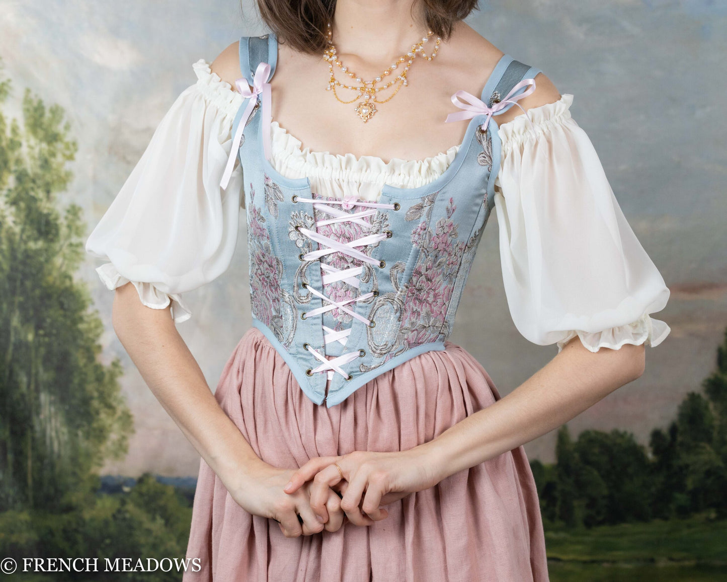Load image into Gallery viewer, Blue and Pink Rococo Renaissance Bodice
