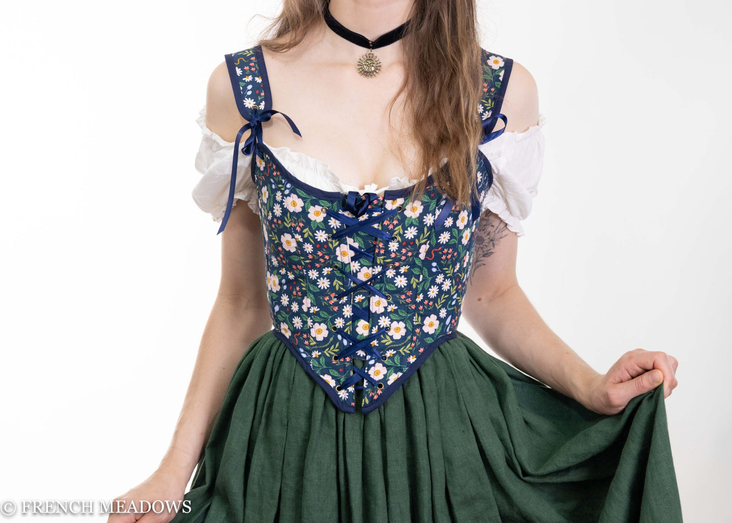 Load image into Gallery viewer, READY TO SHIP Garden Snakes Blue Floral Renaissance Bodice

