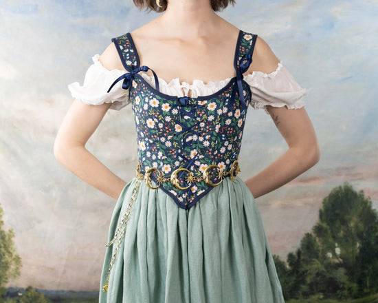 Load image into Gallery viewer, READY TO SHIP Garden Snakes Blue Floral Renaissance Bodice

