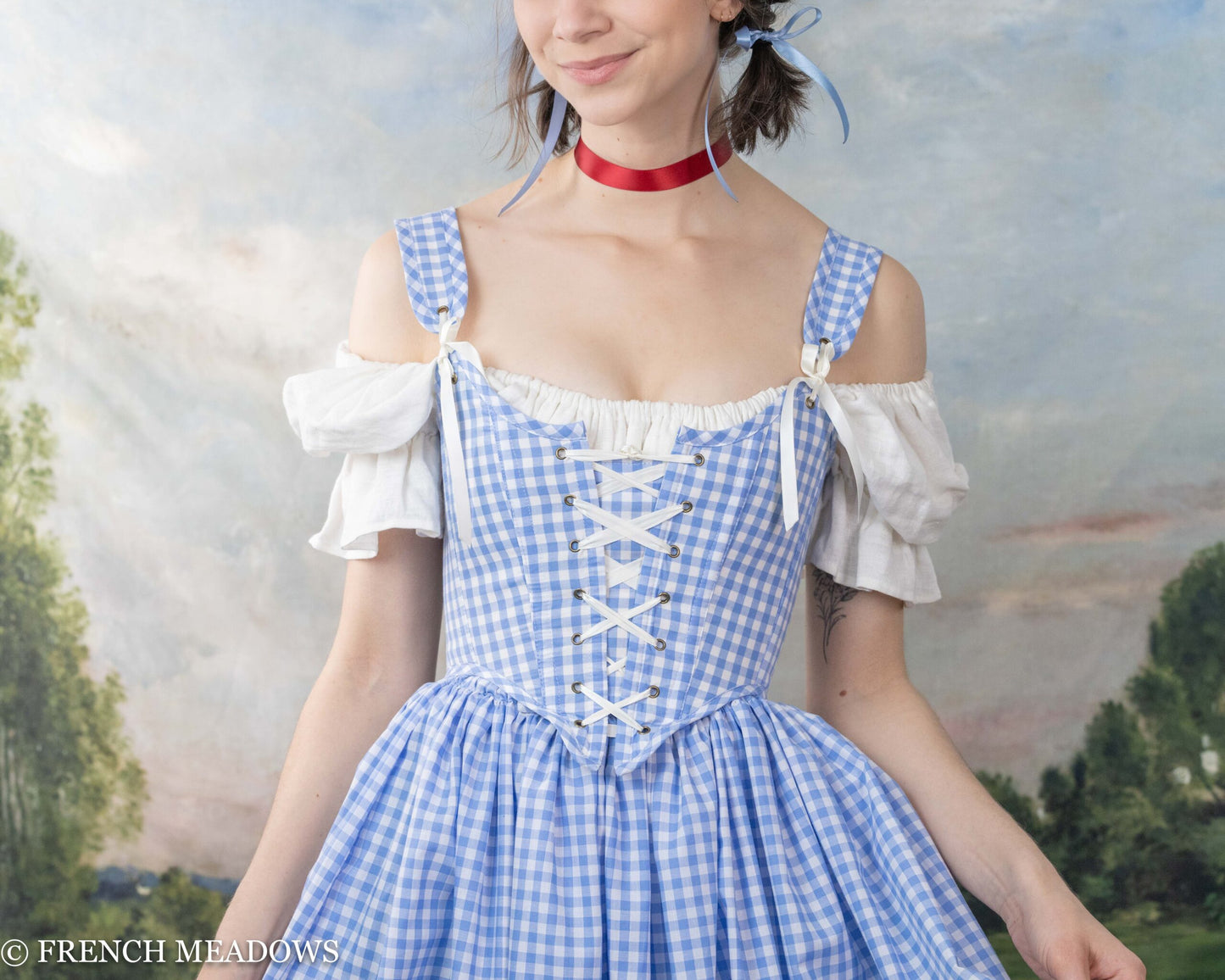 Load image into Gallery viewer, Blue Gingham Dorothy Renaissance Bodice
