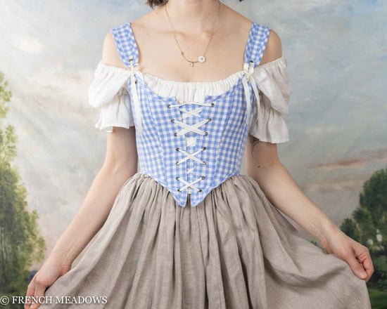 Load image into Gallery viewer, Blue Gingham Dorothy Renaissance Bodice
