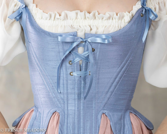 Load image into Gallery viewer, French Blue Silk Dupioni 18th Century Stays
