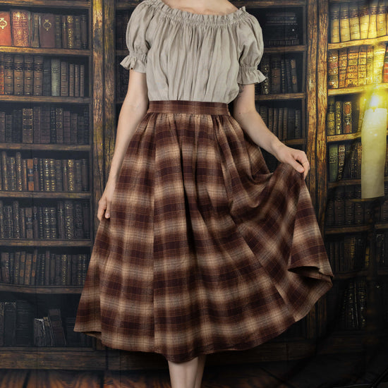 Brown black plaid skirt hotsell