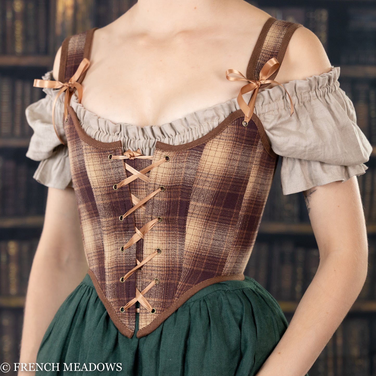 Load image into Gallery viewer, Brown Plaid Flannel Renaissance Bodice
