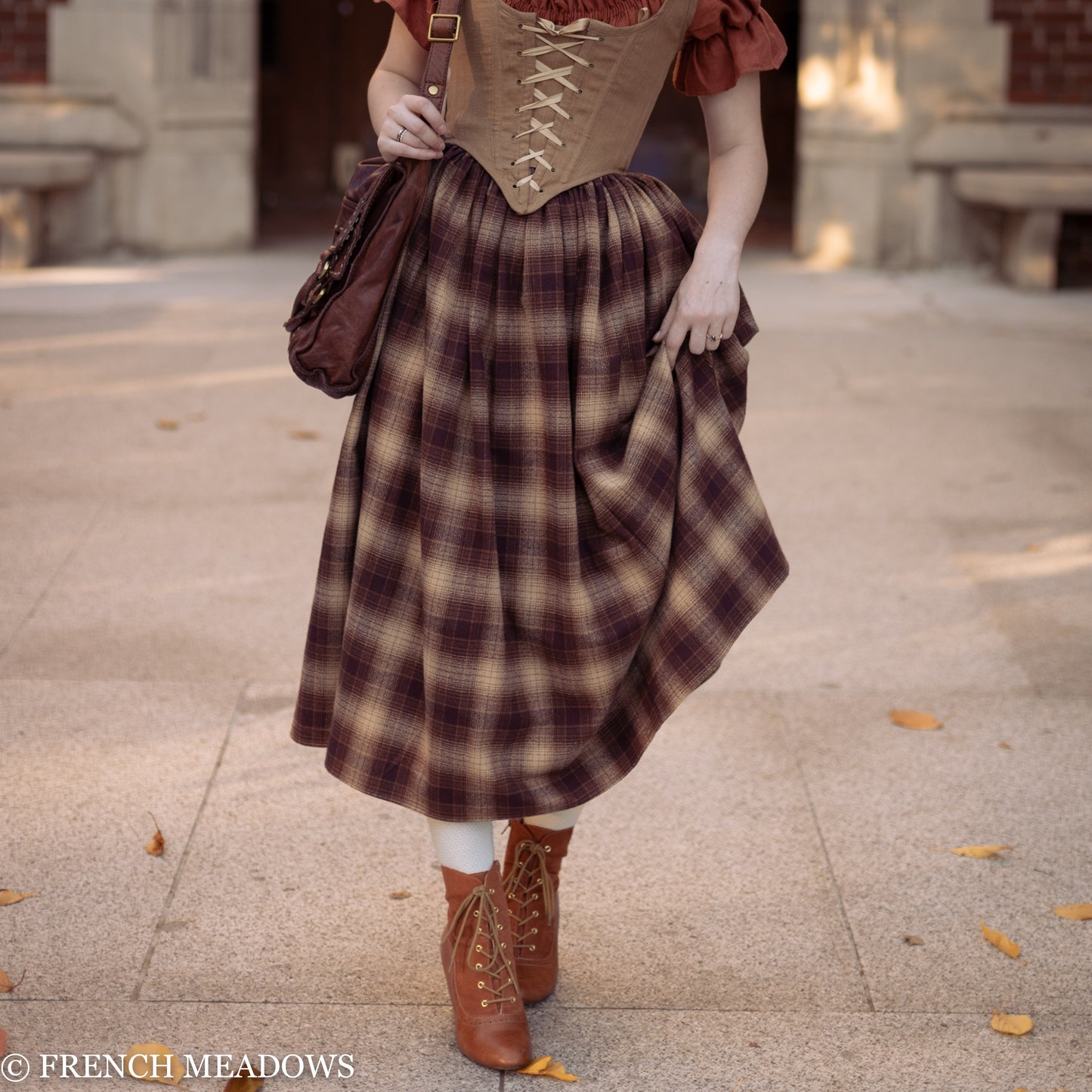 Brown plaid long clearance skirt