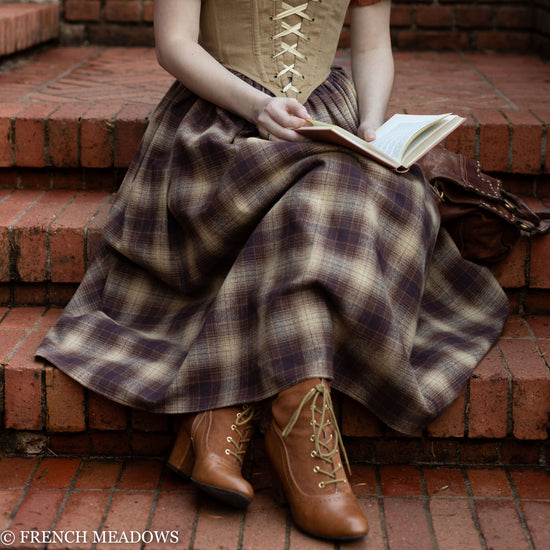 Brown plaid skirt india hot sale
