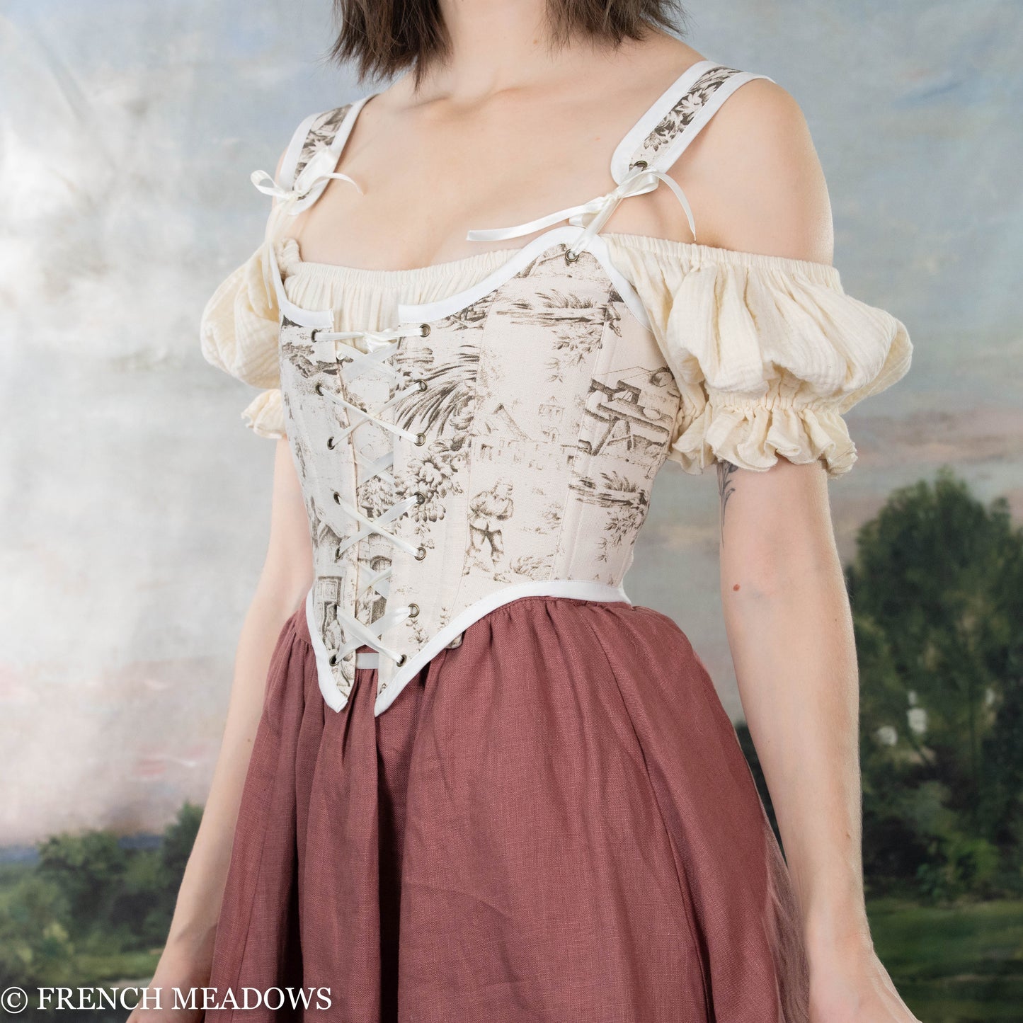 side view of a waist cincher renaissance corset top