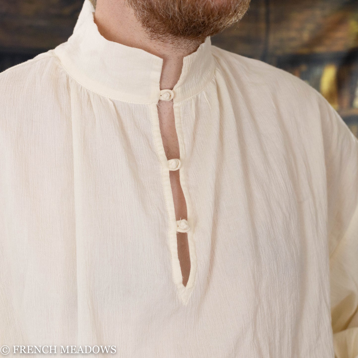 Load image into Gallery viewer, neckline detail on mens white tunic shirt
