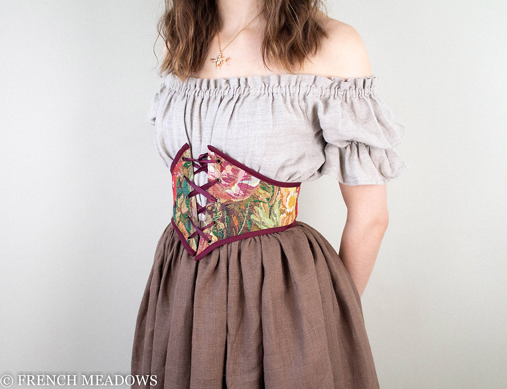 Load image into Gallery viewer, Dark Red Tapestry Corset Belt

