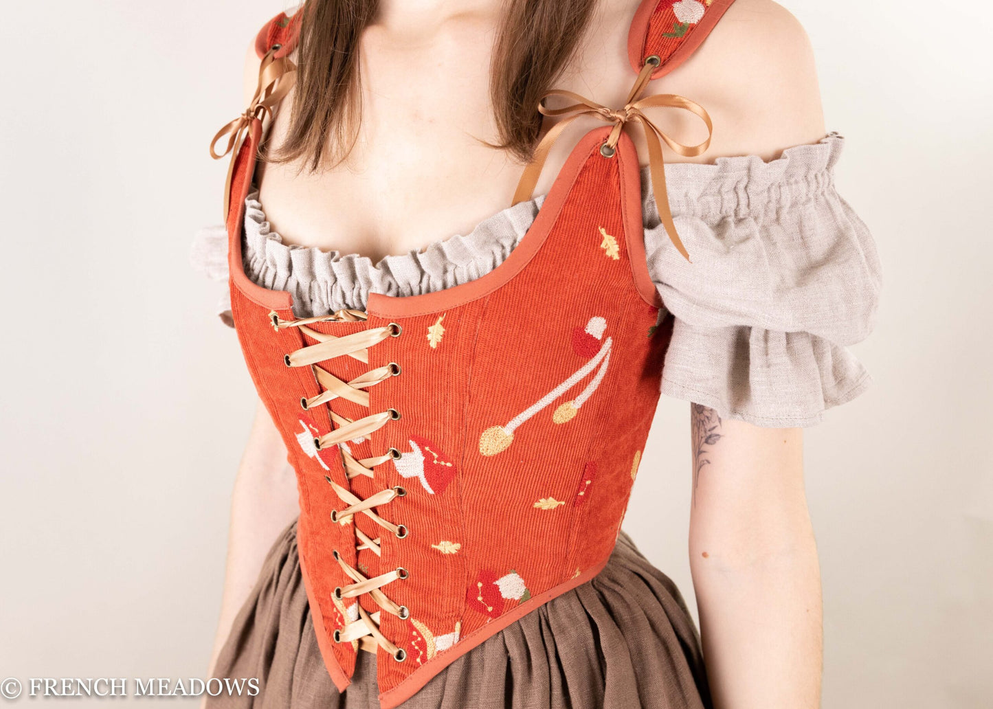 READY TO SHIP Embroidered Mushroom Renaissance Bodice