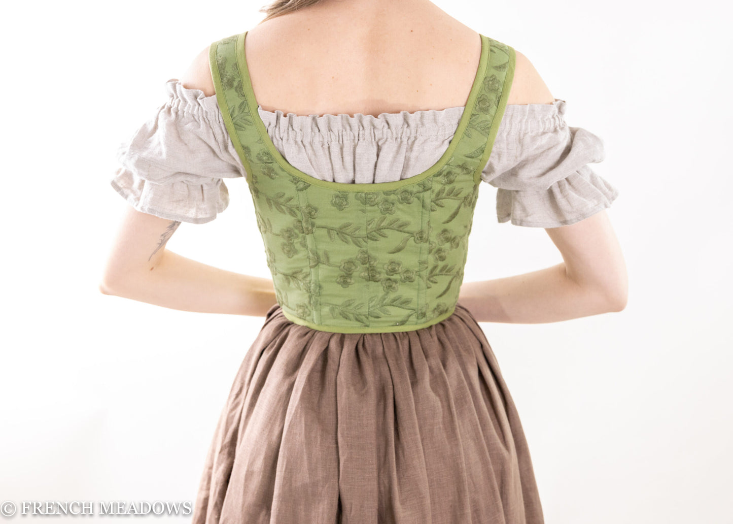 Moss Green Embroidered Floral Renaissance Bodice