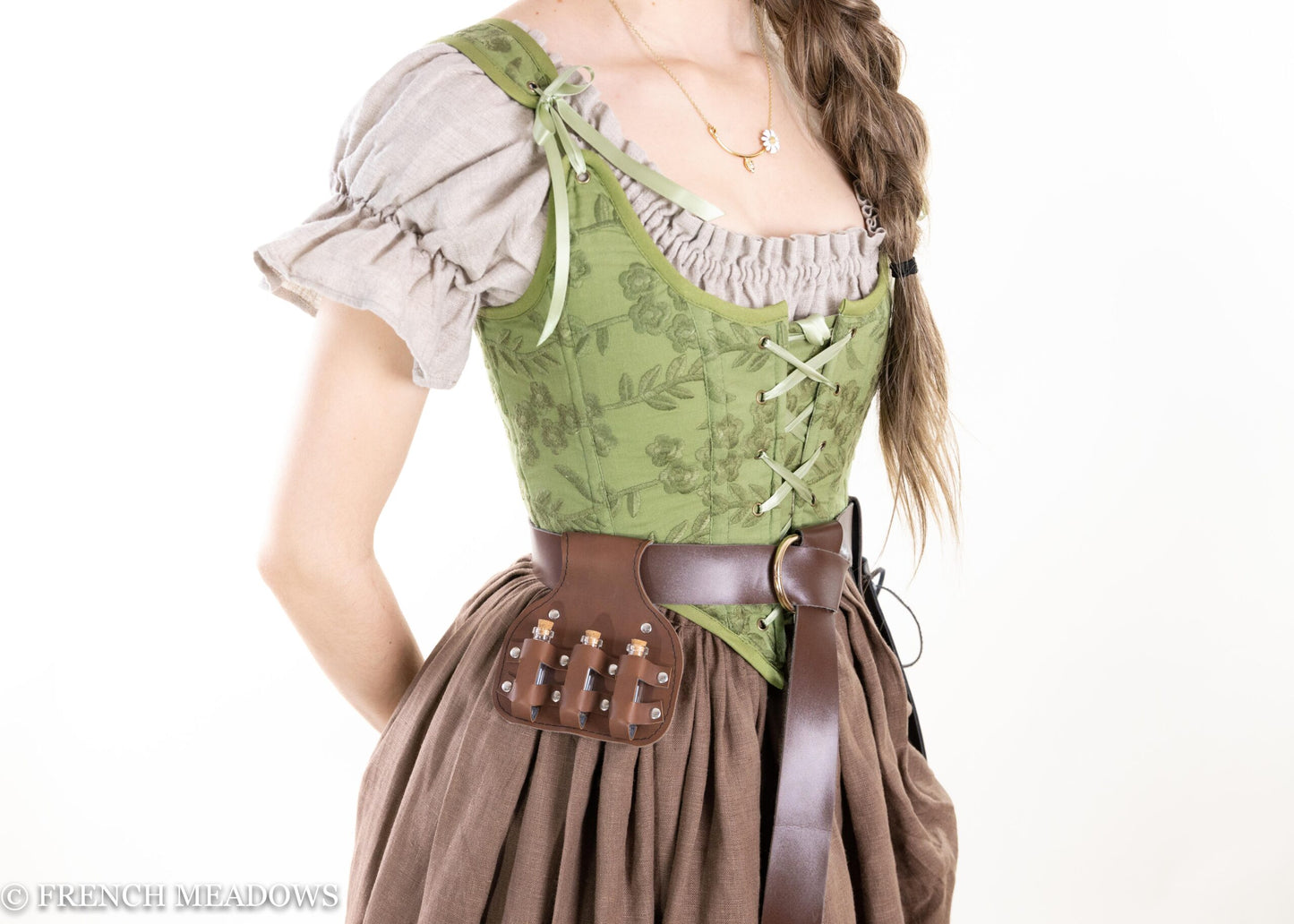 Moss Green Embroidered Floral Renaissance Bodice