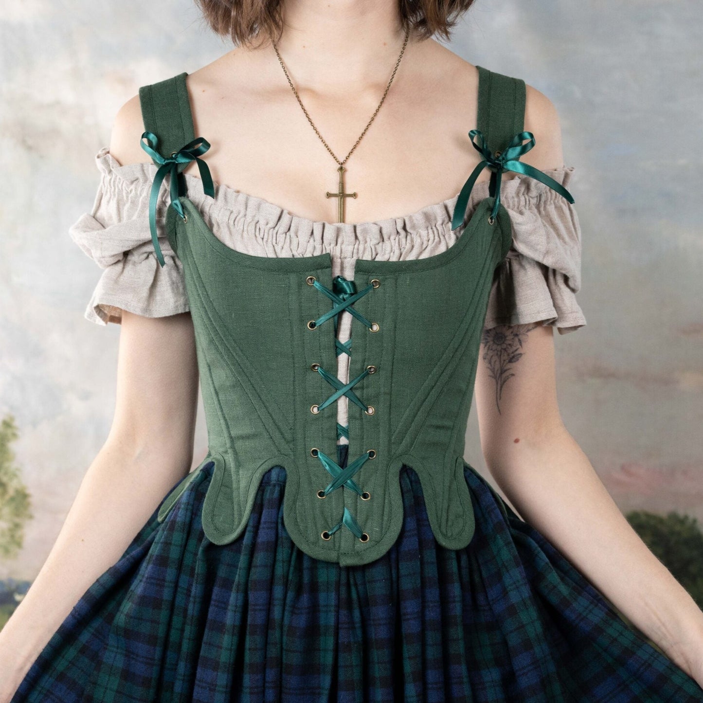 green linen 18th century stays outlander corset claire fraser costume