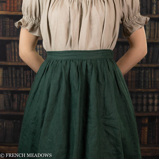 Evergreen Green Linen Midi Skirt