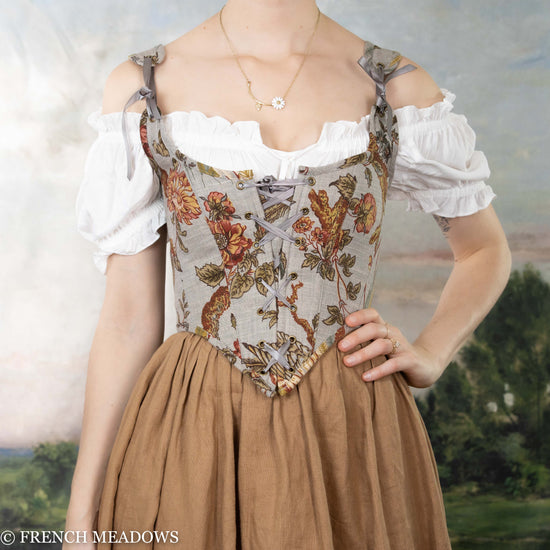 Load image into Gallery viewer, Grey Peacock Renaissance Bodice
