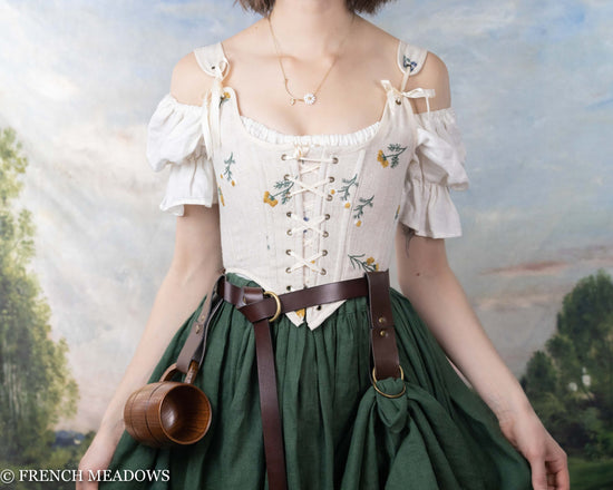 Load image into Gallery viewer, Ivory Embroidered Wildflower Renaissance Bodice
