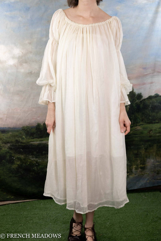 silk chiffon chemise dress in ivory antique white