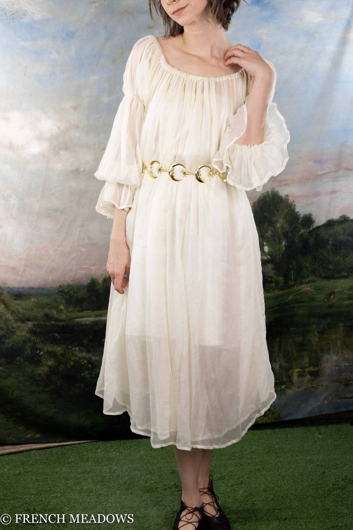 silk chiffon chemise dress in ivory antique white