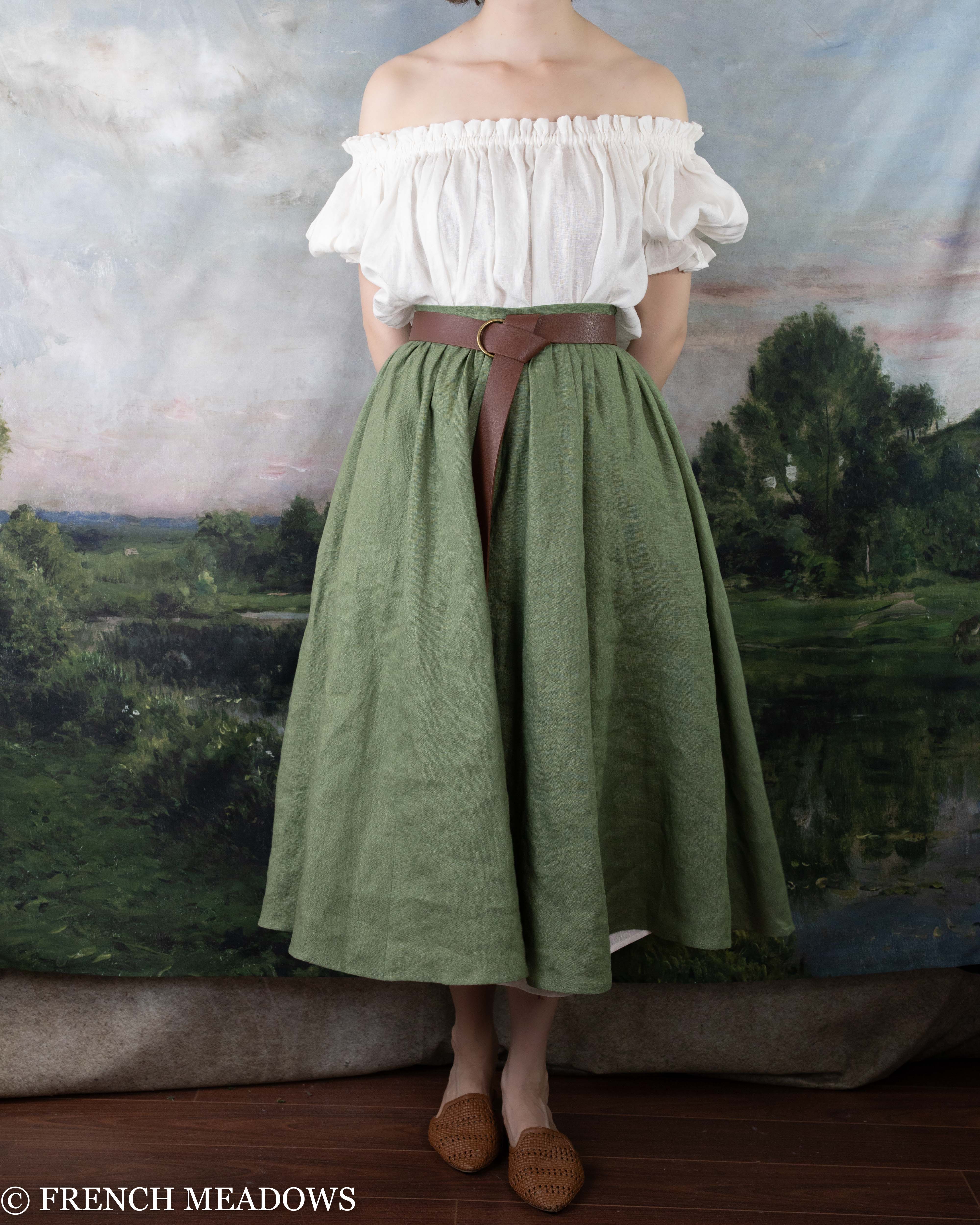 Green midi skirt linen online