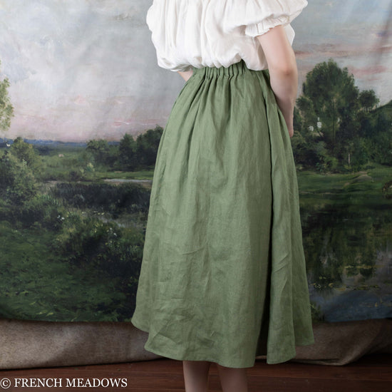 Ivy Green Linen Midi Skirt