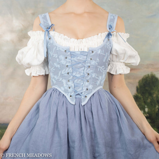 READY TO SHIP Light Blue Embroidered Floral Renaissance Bodice