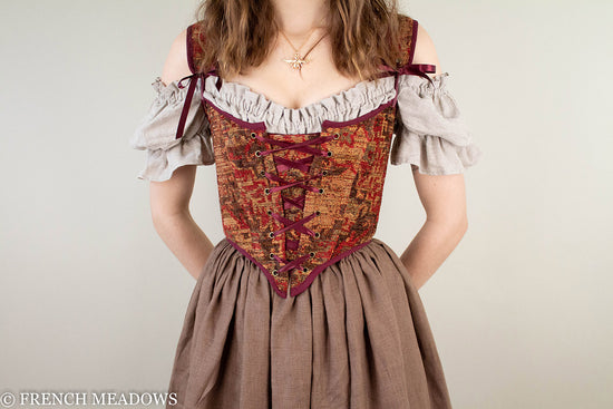 READY TO SHIP Maroon and Brown Tapestry Bodice