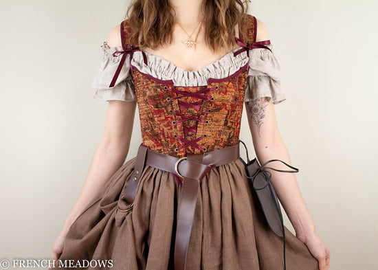 READY TO SHIP Maroon and Brown Tapestry Bodice