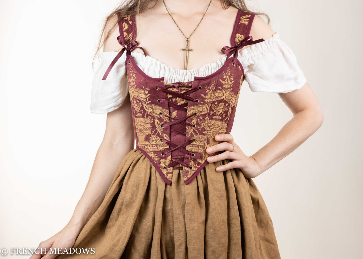 READY TO SHIP Red and Gold Bouquets Renaissance Corset