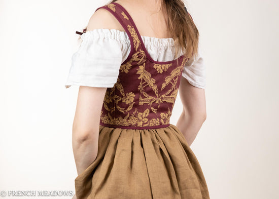 Load image into Gallery viewer, READY TO SHIP Red and Gold Bouquets Renaissance Corset
