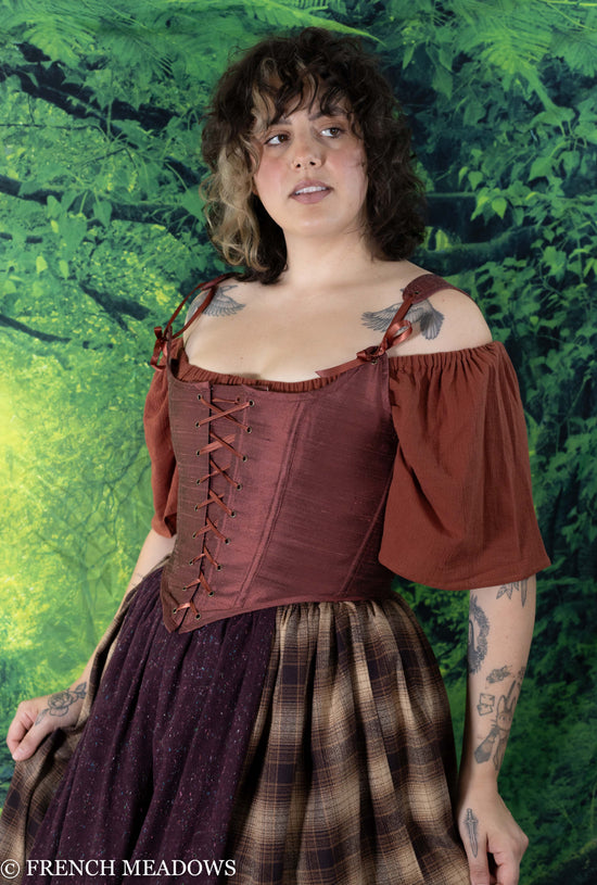 Load image into Gallery viewer, Mary Sanderson Corset in Burgundy Silk Dupioni
