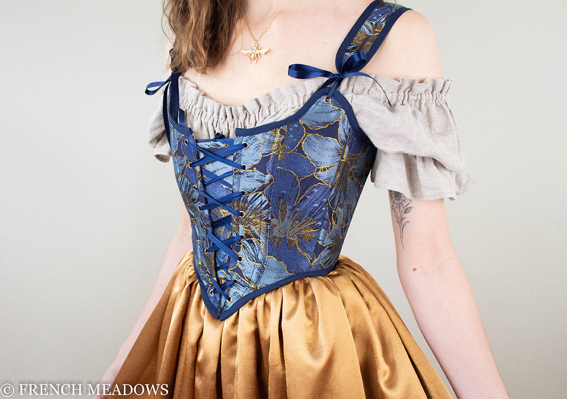 Navy and Gold Floral Renaissance Bodice