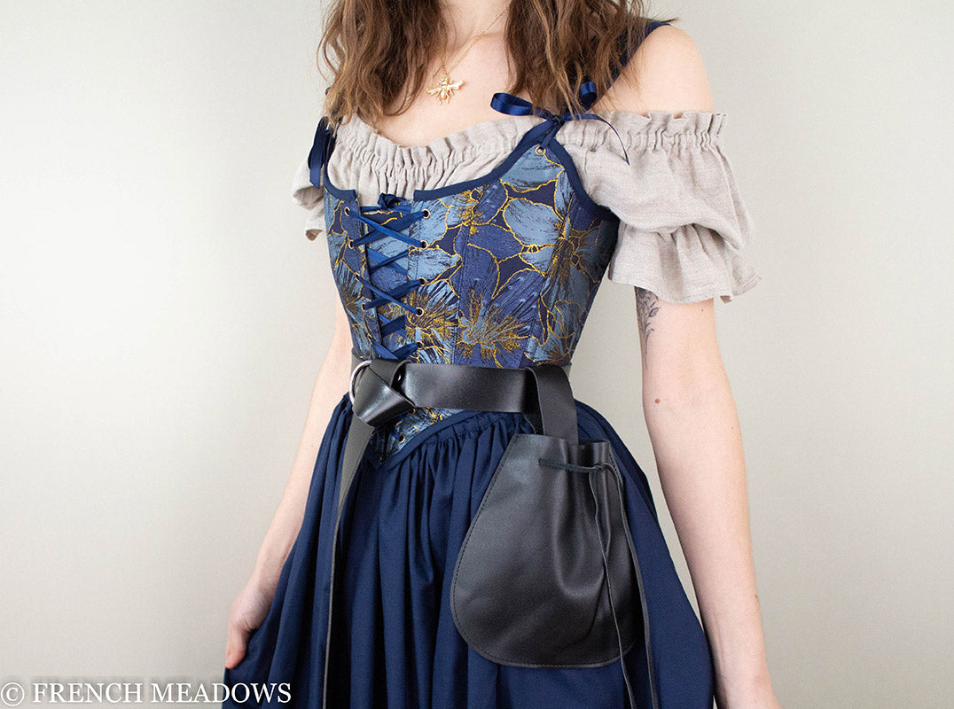 Load image into Gallery viewer, Navy and Gold Floral Renaissance Bodice
