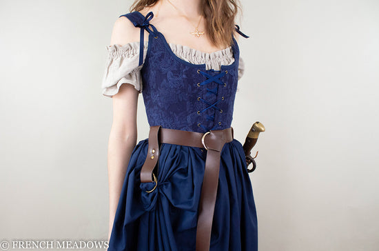Load image into Gallery viewer, Navy Blue Embroidered Renaissance Bodice
