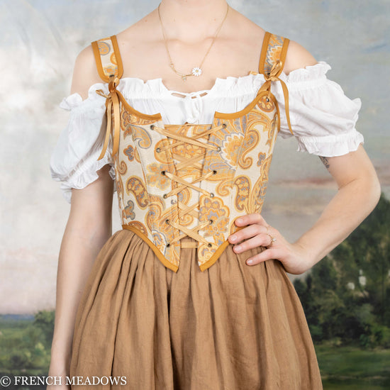 Load image into Gallery viewer, Orange and Yellow Paisley Renaissance Bodice
