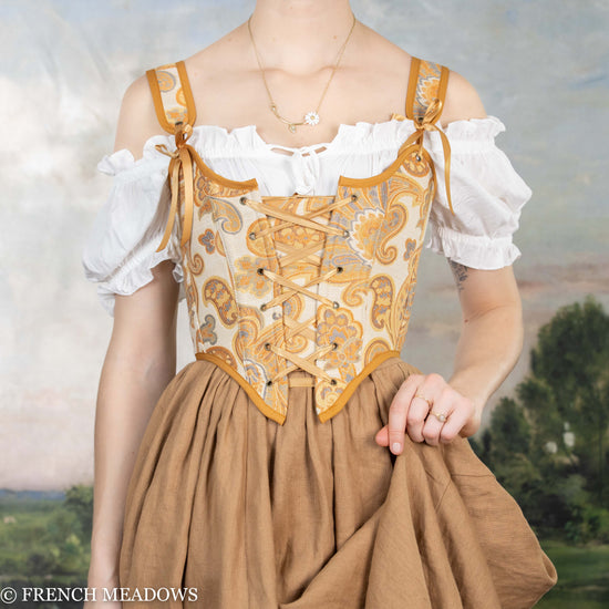 Load image into Gallery viewer, Orange and Yellow Paisley Renaissance Bodice
