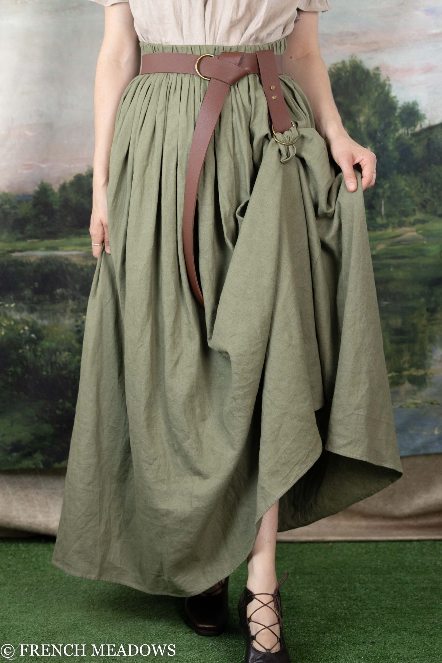 Olive Green Linen Renaissance Skirt
