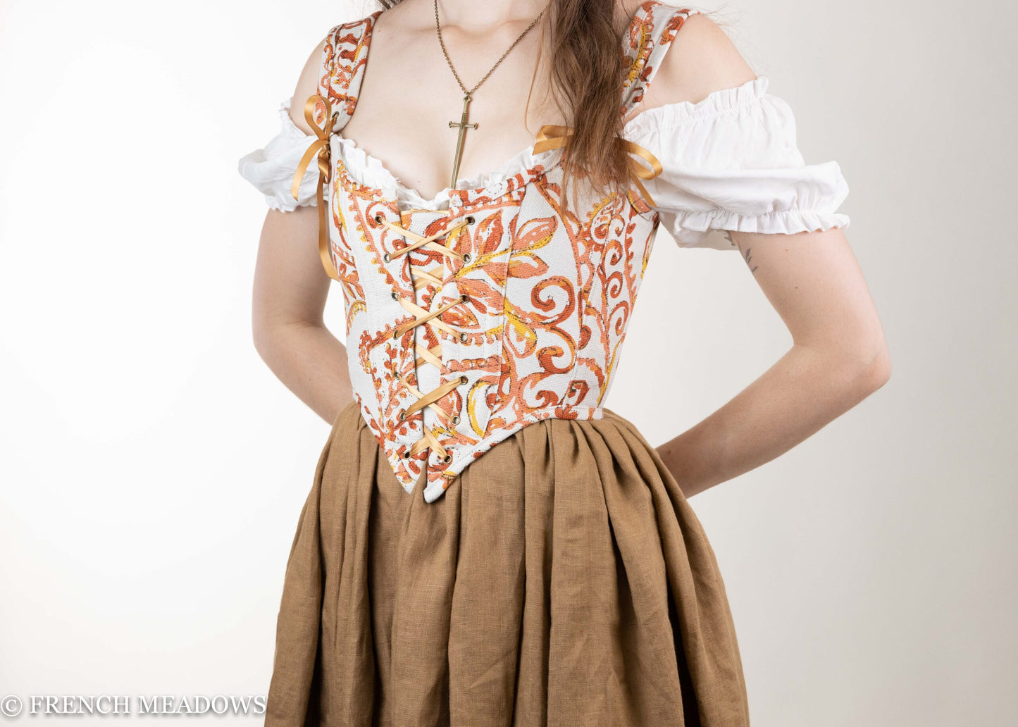 Falling Leaves Orange and Gold Paisley Renaissance Corset
