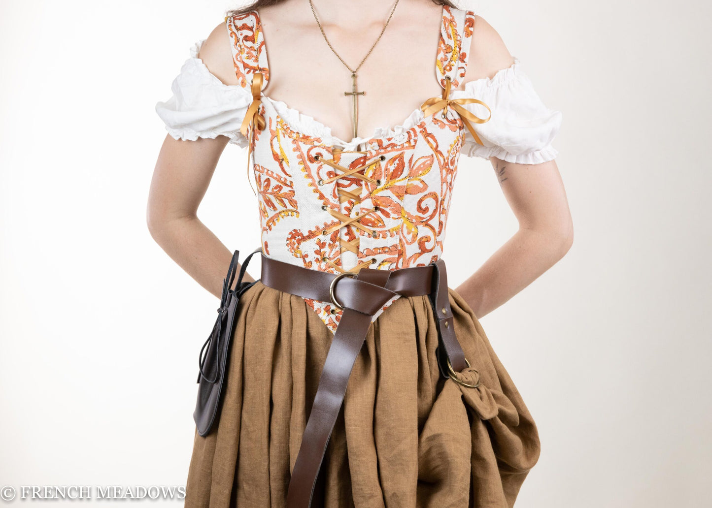 READY TO SHIP Falling Leaves Orange and Gold Paisley Renaissance Corset