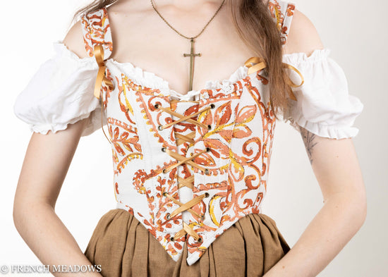 READY TO SHIP Falling Leaves Orange and Gold Paisley Renaissance Corset