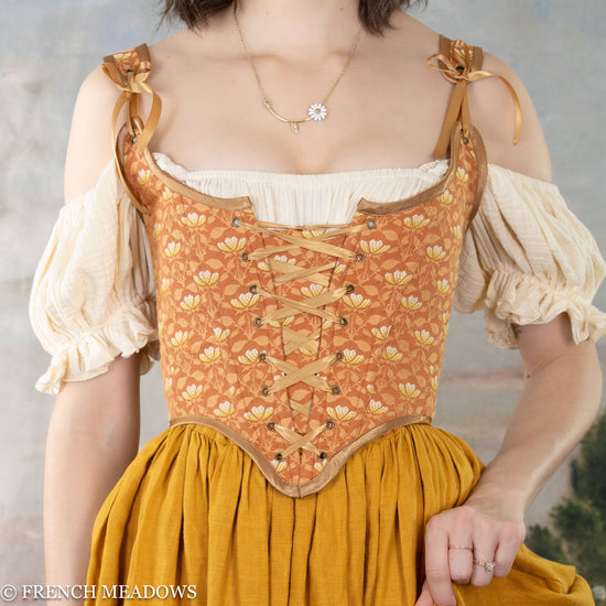 Load image into Gallery viewer, a light orange and yellow renaissance faire costume
