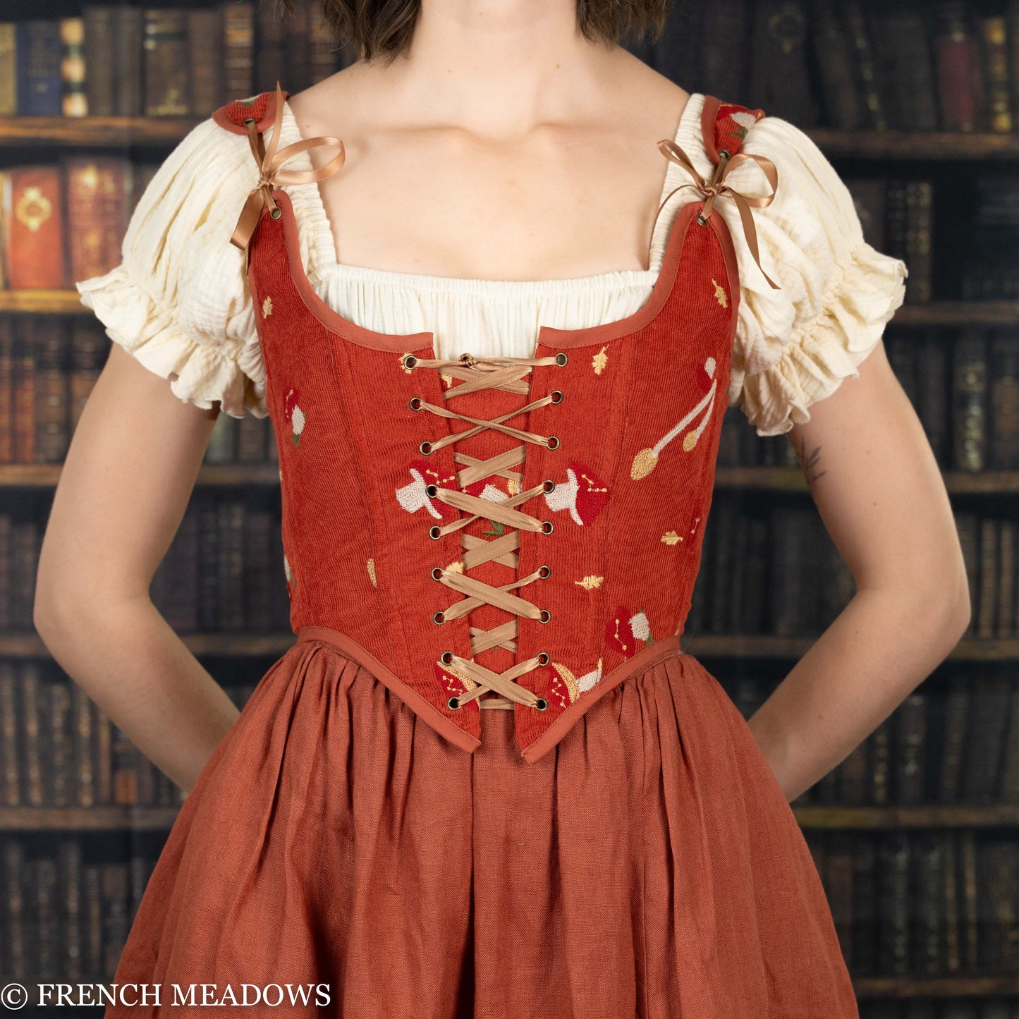 Load image into Gallery viewer, READY TO SHIP Embroidered Mushroom Renaissance Bodice
