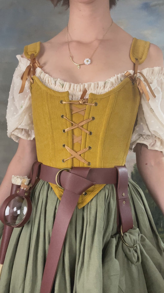 Load and play video in Gallery viewer, Mustard Yellow Corduroy Renaissance Corset
